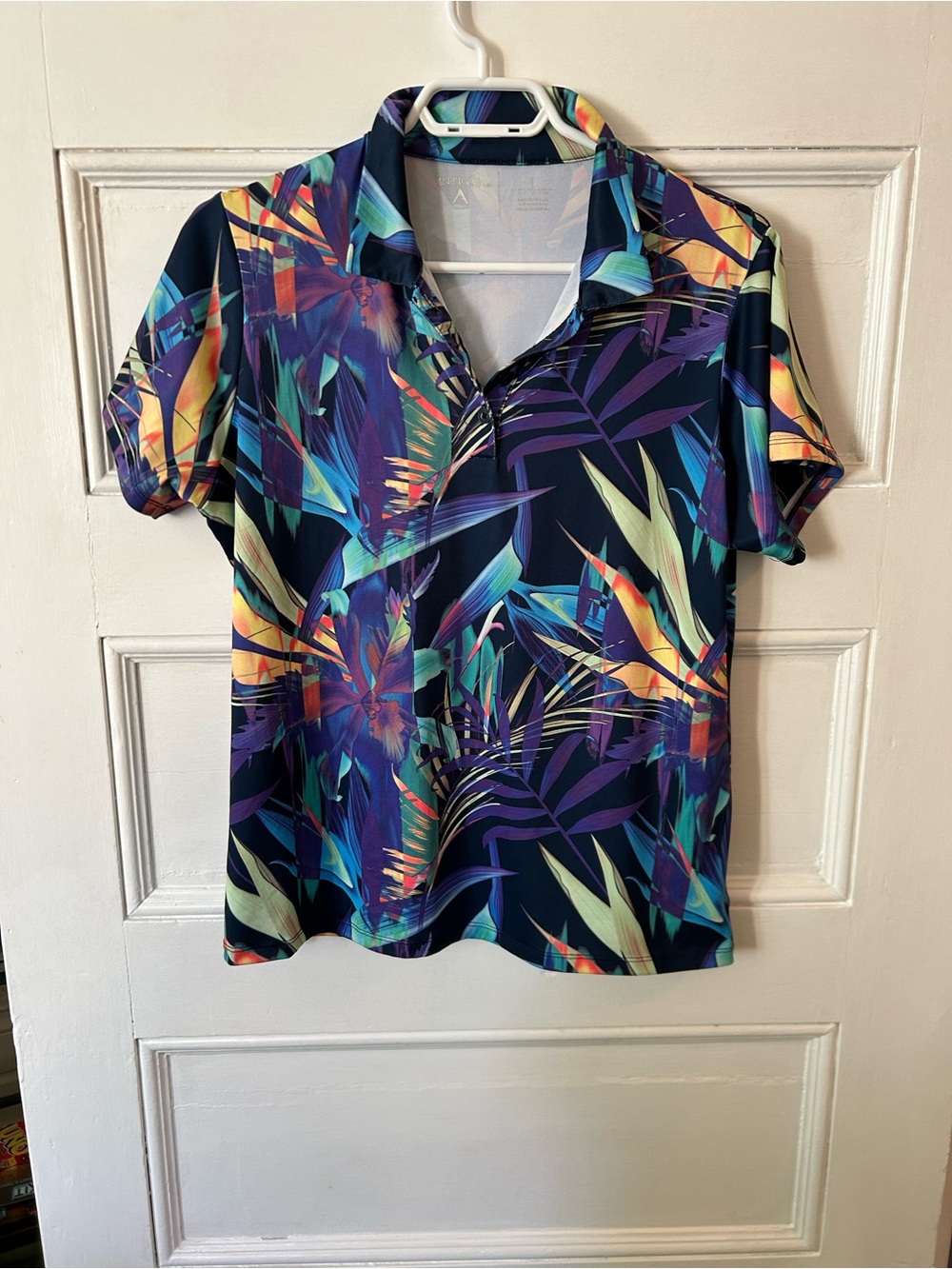 Antigua Women's Navy Tropical Print Polo - Multicolor